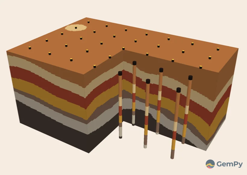 Modelo geológico 3D com malha de sondagens