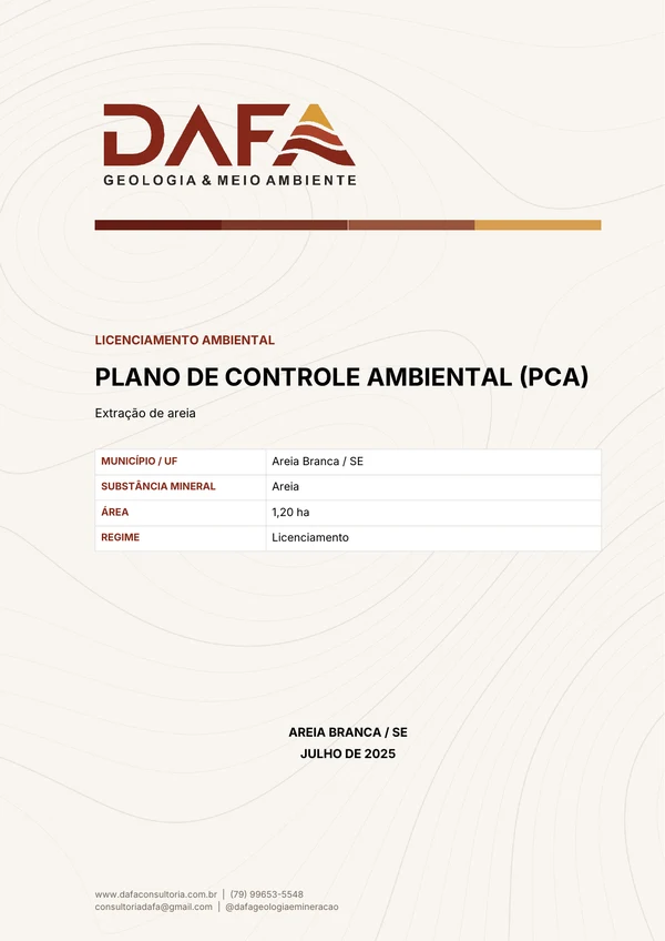 Capa de Plano de Controle Ambiental (PCA)