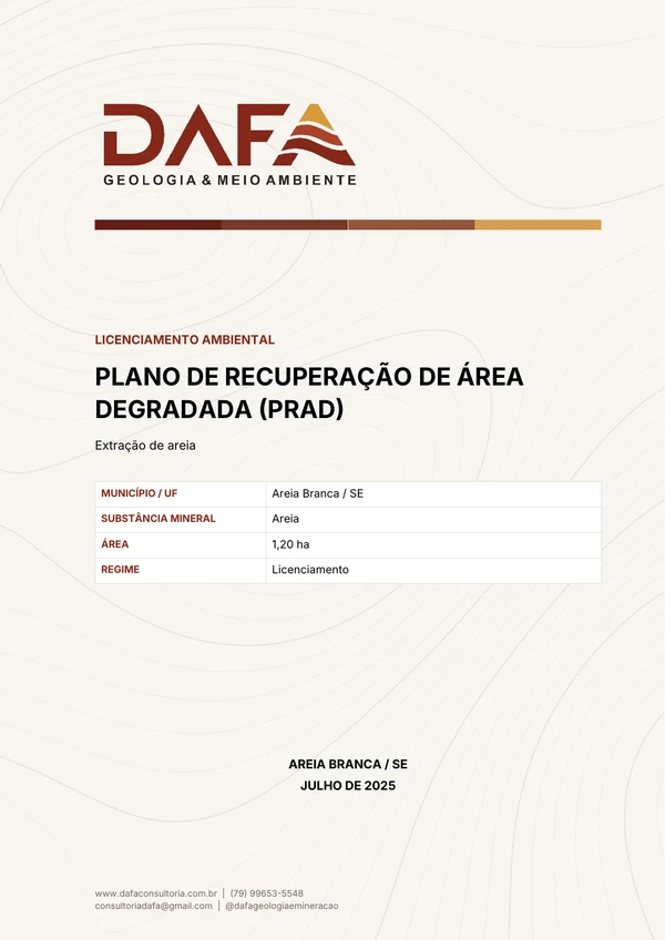 Capa de Plano de Recuperação de Área Degradada (PRAD)
