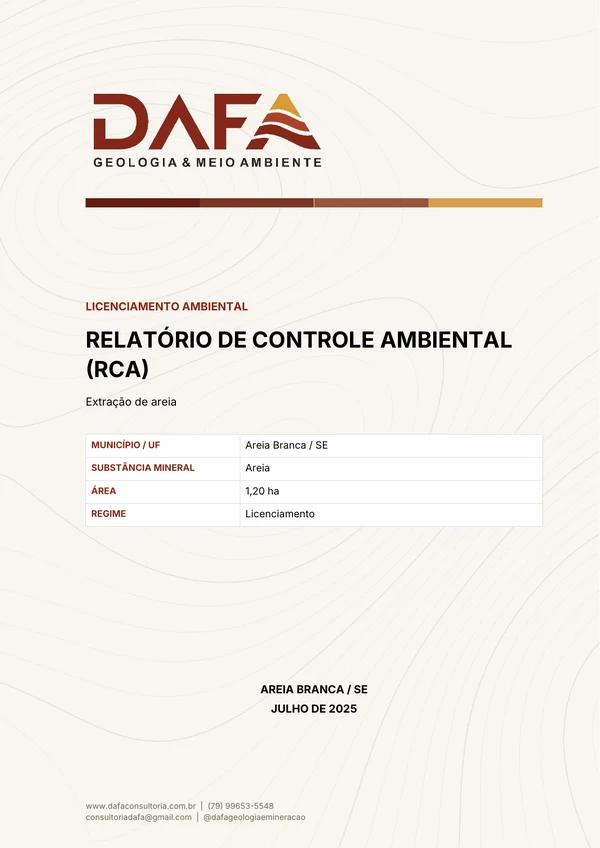 Capa de Relatório de Controle Ambiental (RCA)